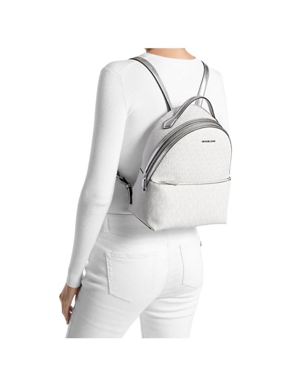 Michael Kors White Monogram Backpack Dome-Shaped Design NWT ( No Box ) Sheila - Picture 3 of 17